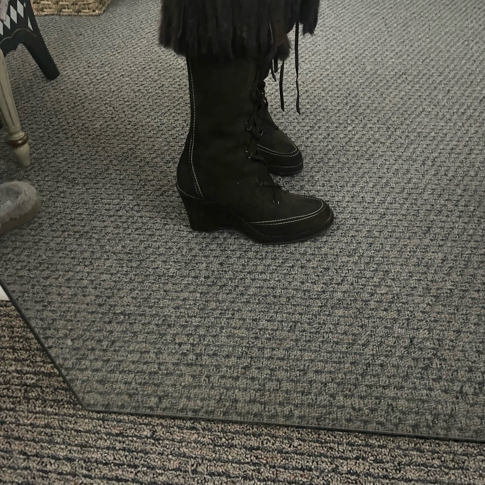 Via Spiga Brown Suede Fur Lace-Up Boots